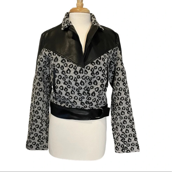 VIGOSS Black Gray Leopard Print Wool Jacket Size Small - Picture 9 of 9
